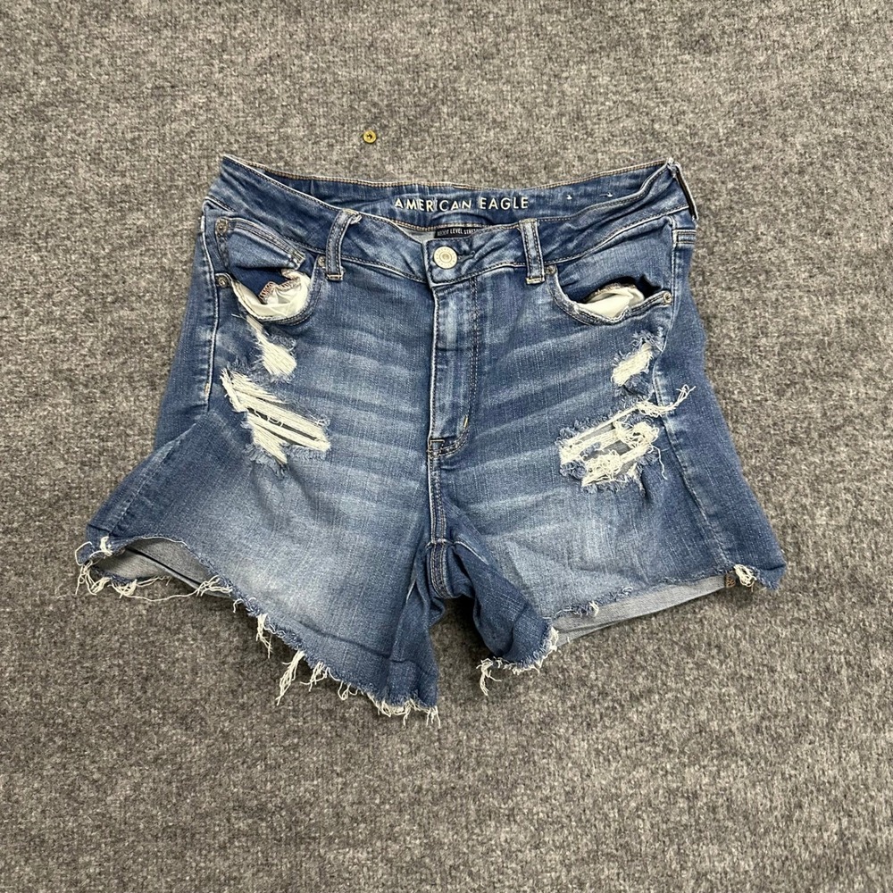 American Eagle Denim Shorts Womens Size 14 Blue Viscose Distressed Cut Off